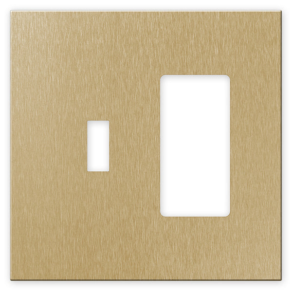Screwless Oversized Brushed Gold - 1 Toggle/1 Rocker Wallplate