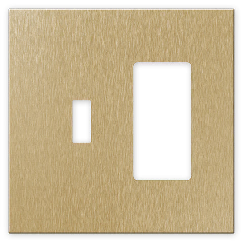 Screwless Oversized Brushed Gold - 1 Toggle/1 Rocker Wallplate