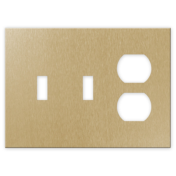 Screwless Brushed Gold - 2 Toggle/1 Duplex Wallplate