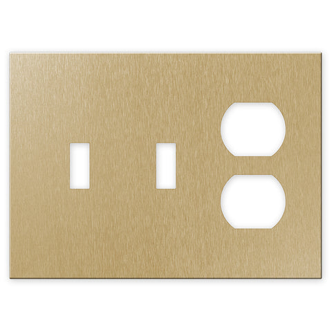 Screwless Brushed Gold - 2 Toggle/1 Duplex Wallplate
