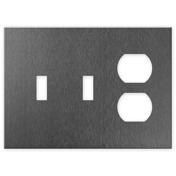 Screwless Brushed Gray - 2 Toggle/1 Duplex Wallplate