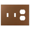 Screwless Oversized Brushed Copper - 2 Toggle/1 Duplex Wallplate
