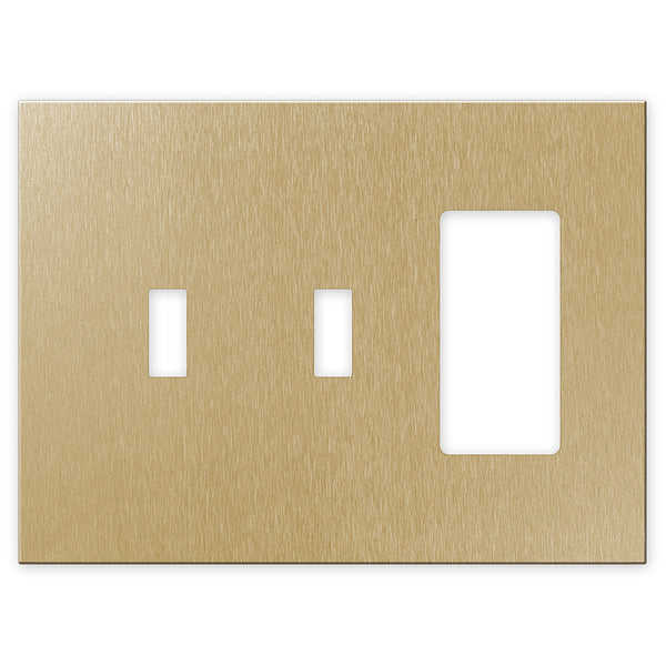 Screwless Oversized Brushed Gold - 2 Toggle/1 Rocker Wallplate