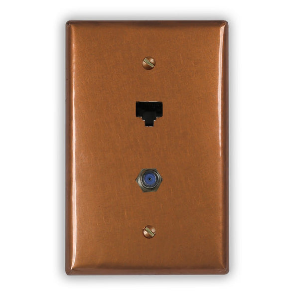 Antique Copper - 1 Data Jack / 1 Cable Jack Wallplate - Wallplate Warehouse ANTQCOP1DJ1CJ 819332020231