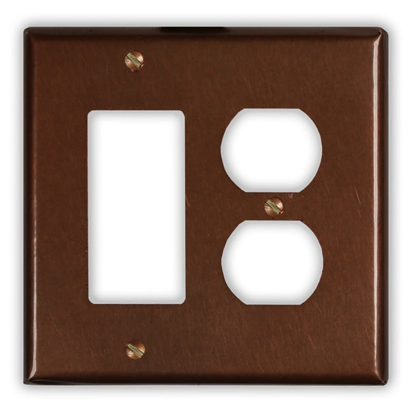 Antique Copper - 1 Rocker / 1 Duplex Wallplate - Wallplate Warehouse ANTQCOP1R1D 819332020125 1 Rocker / 1 Duplex