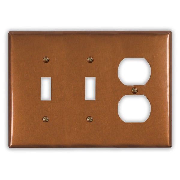 Antique Copper - 2 Toggle / 1 Duplex Wallplate - Wallplate Warehouse ANTQCOP2T1D 819332020149 2 Toggle / 1 Duplex