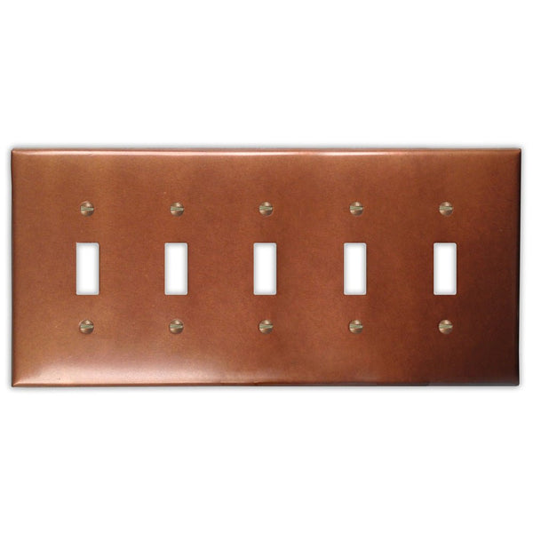 Antique Copper - 5 Toggle Wallplate - Wallplate Warehouse ANTQCOP5T 819332020040 5 Toggle