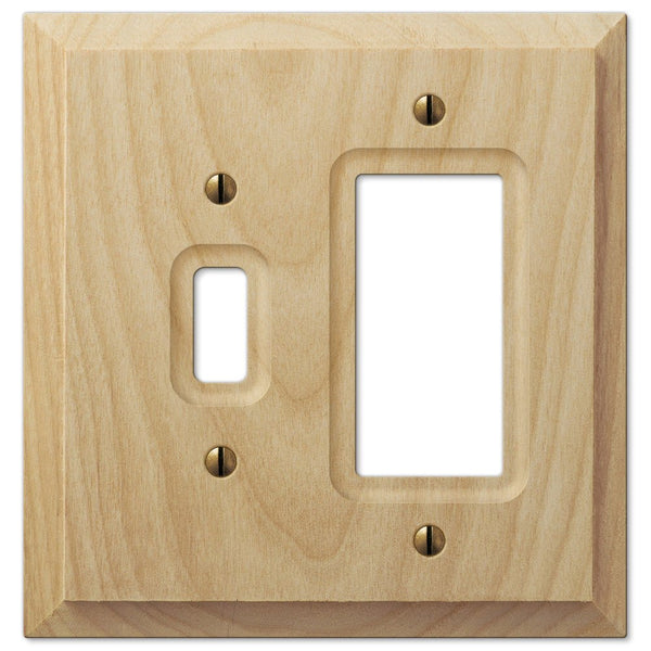 Baker Unfinished Alder Wood - 1 Toggle / 1 Rocker Wallplate - Wallplate Warehouse 180TR 070686175347 1 Toggle / 1 Rocker