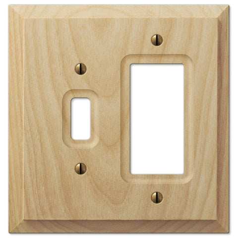 Baker Unfinished Alder Wood - 1 Toggle / 1 Rocker Wallplate - Wallplate Warehouse 180TR 070686175347 1 Toggle / 1 Rocker