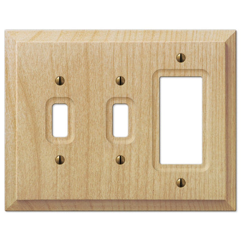Baker Unfinished Alder Wood - 2 Toggle / 1 Rocker Wallplate - Wallplate Warehouse 180TTR - B 070686580097 2 Toggle / 1 Rocker