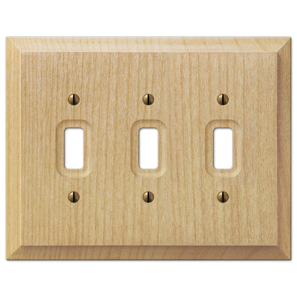 Baker Unfinished Alder Wood - 3 Toggle Wallplate - Wallplate Warehouse 180TTT 070686175194 3 Toggle