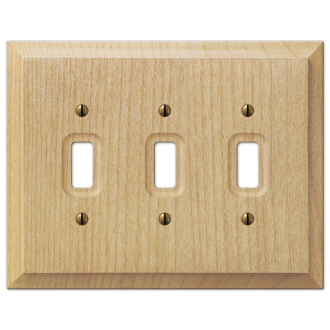 Baker Unfinished Alder Wood - 3 Toggle Wallplate - Wallplate Warehouse 180TTT 070686175194 3 Toggle