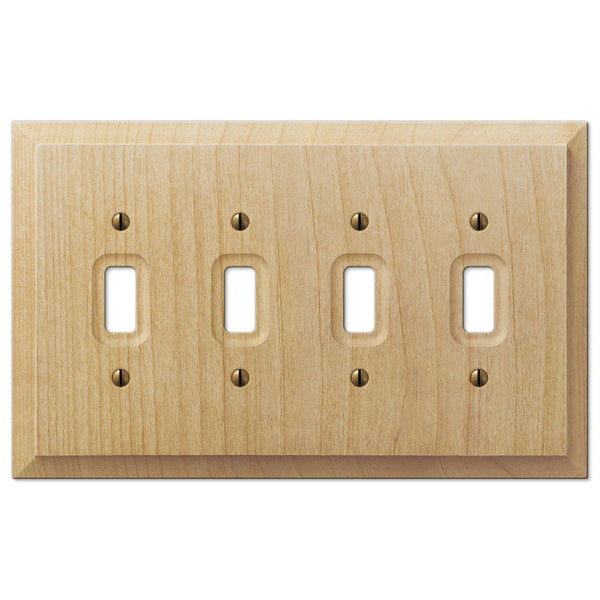 Baker Unfinished Alder Wood - 4 Toggle Wallplate - Wallplate Warehouse 180T4 - B 070686175279 4 Toggle