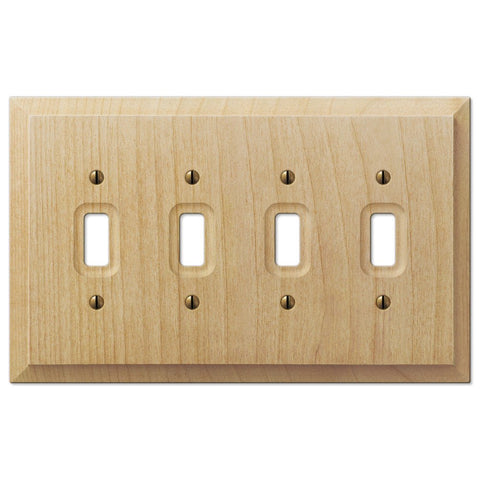 Baker Unfinished Alder Wood - 4 Toggle Wallplate - Wallplate Warehouse 180T4 - B 070686175279 4 Toggle