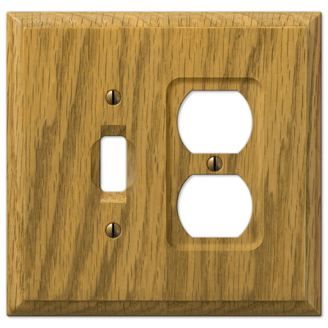 Carson Light Oak Wood - 1 Toggle / 1 Duplex Wallplate - Wallplate Warehouse 4025TD 070686401842 1 Toggle / 1 Duplex