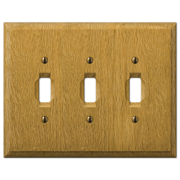 Carson Light Oak Wood - 3 Toggle Wallplate - Wallplate Warehouse 4025TTT 070686401866 3 Toggle