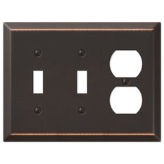 Century Aged Bronze Steel - 2 Toggle / 1 Duplex Wallplate