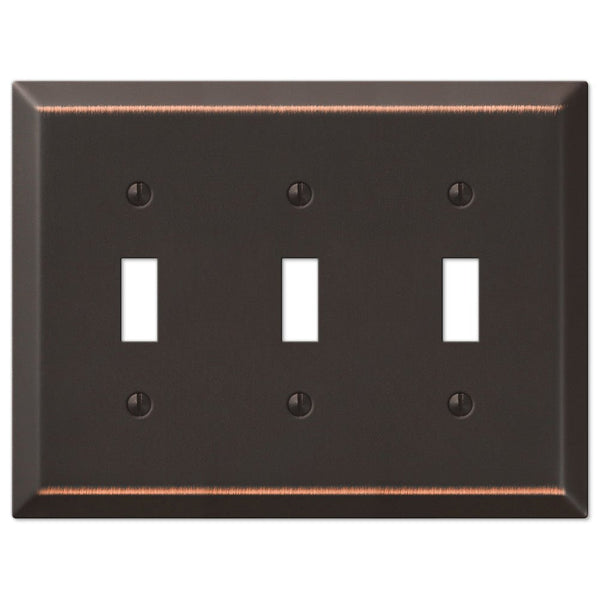 Century Aged Bronze Steel - 3 Toggle Wallplate - Wallplate Warehouse 163TTTDB 070686556849 3 Toggle