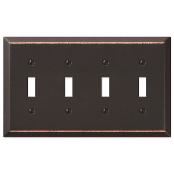 Century Aged Bronze Steel - 4 Toggle Wallplate - Wallplate Warehouse 163T4DB 070686556863 4 Toggle