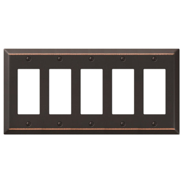 Century Aged Bronze Steel - 5 Rocker Wallplate - Wallplate Warehouse 163R5DB 070686579824 5 Rocker