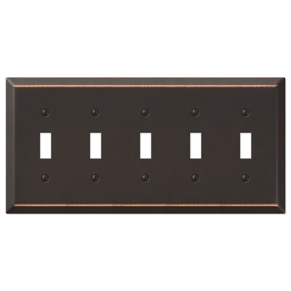 Century Aged Bronze Steel - 5 Toggle Wallplate - Wallplate Warehouse 163T5DB 070686579831 5 Toggle