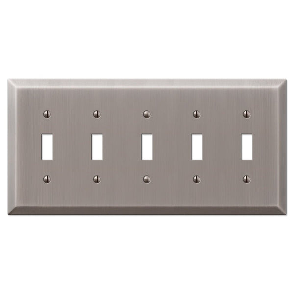 Century Antique Nickel Steel - 5 Toggle Wallplate - Wallplate Warehouse 163T5AN 070686574485 5 Toggle