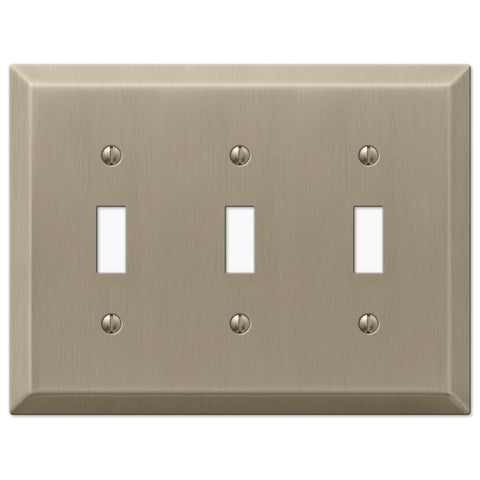 Century Brushed Bronze Steel - 3 Toggle Wallplate - Wallplate Warehouse 163TTTBZ 070686574720 3 Toggle