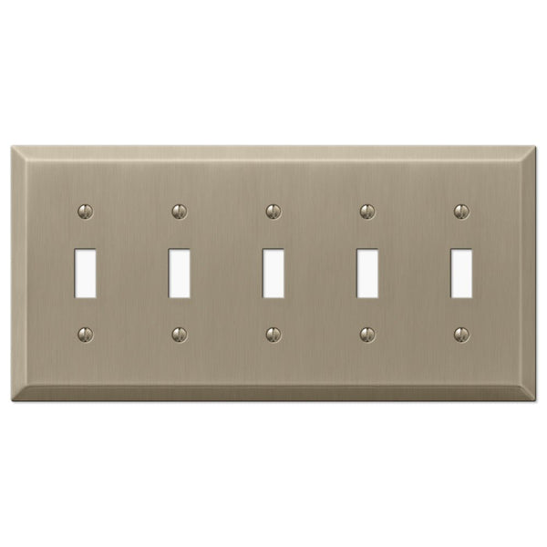 Century Brushed Bronze Steel - 5 Toggle Wallplate - Wallplate Warehouse 163T5BZ 070686574768 5 Toggle