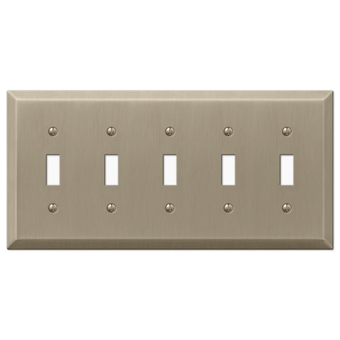 Century Brushed Bronze Steel - 5 Toggle Wallplate - Wallplate Warehouse 163T5BZ 070686574768 5 Toggle