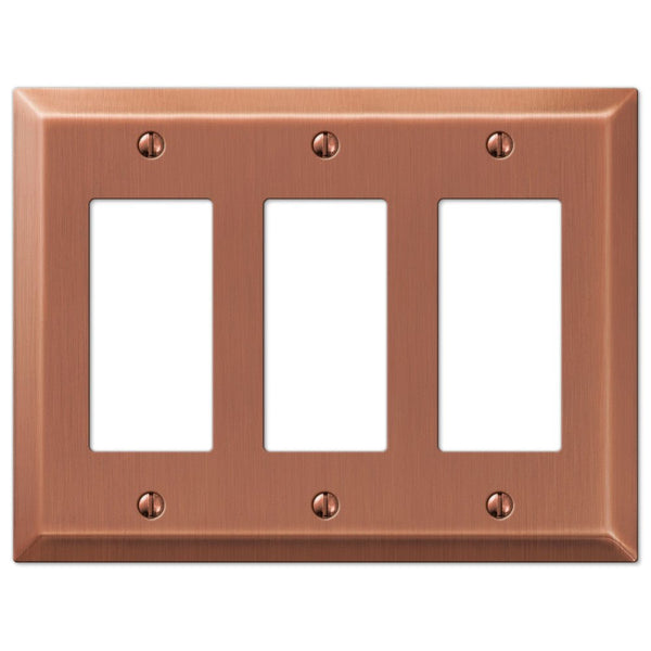 Century Brushed Copper Steel - 3 Rocker Wallplate - Wallplate Warehouse 163RRRAC 070686569450 3 Rocker