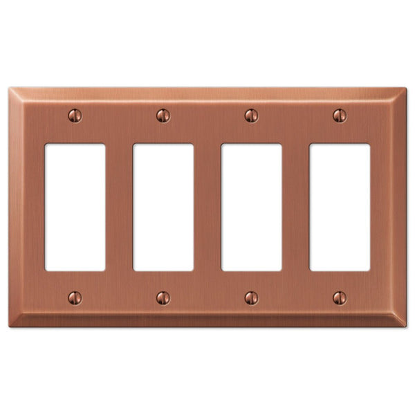 Century Brushed Copper Steel - 4 Rocker Wallplate - Wallplate Warehouse 163R4AC 070686578490 4 Rocker