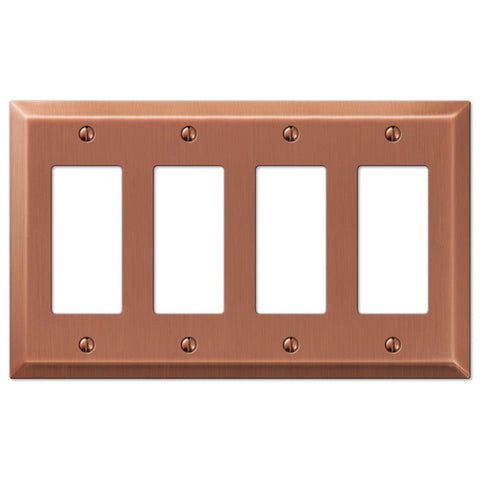 Century Brushed Copper Steel - 4 Rocker Wallplate - Wallplate Warehouse 163R4AC 070686578490 4 Rocker