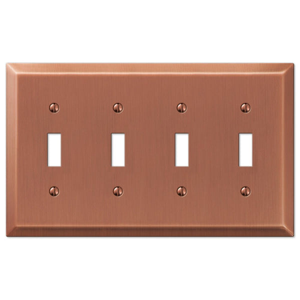 Century Brushed Copper Steel - 4 Toggle Wallplate - Wallplate Warehouse 163T4AC 070686578483 4 Toggle
