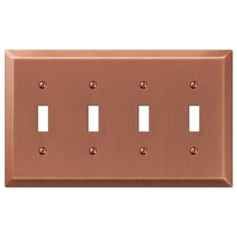 Century Brushed Copper Steel - 4 Toggle Wallplate - Wallplate Warehouse 163T4AC 070686578483 4 Toggle