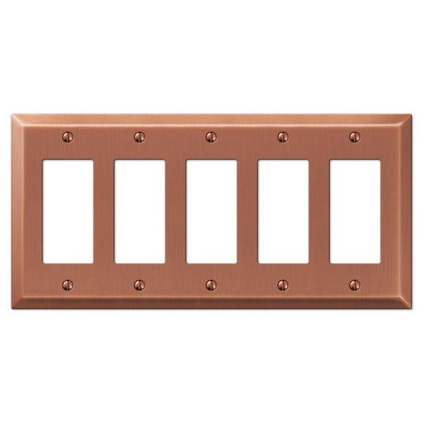 Century Brushed Copper Steel - 5 Rocker Wallplate - Wallplate Warehouse 163R5AC 070686578513 5 Rocker
