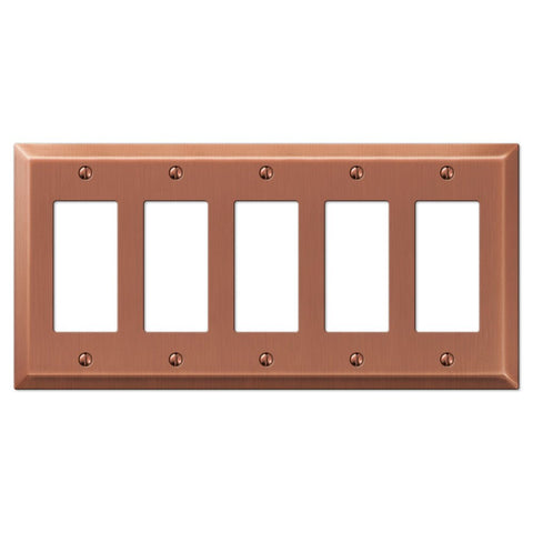 Century Brushed Copper Steel - 5 Rocker Wallplate - Wallplate Warehouse 163R5AC 070686578513 5 Rocker