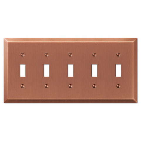 Century Brushed Copper Steel - 5 Toggle Wallplate - Wallplate Warehouse 163T5AC 070686578506 5 Toggle