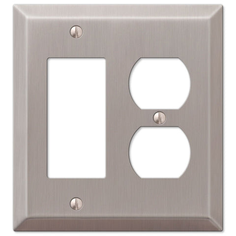 Century Brushed Nickel Steel - 1 Rocker / 1 Duplex Wallplate - Wallplate Warehouse 163RDBN 070686574539 1 Rocker / 1 Duplex