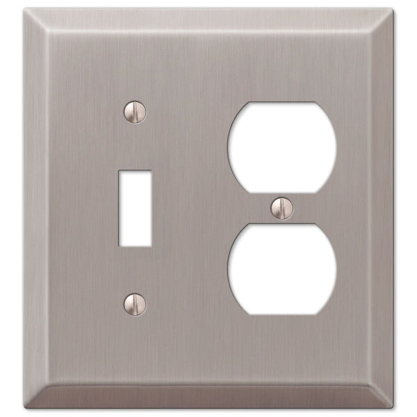 Century Brushed Nickel Steel - 1 Toggle / 1 Duplex Wallplate - Wallplate Warehouse 163TDBN 070686569351 1 Toggle / 1 Duplex