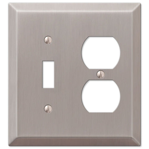 Century Brushed Nickel Steel - 1 Toggle / 1 Duplex Wallplate - Wallplate Warehouse 163TDBN 070686569351 1 Toggle / 1 Duplex