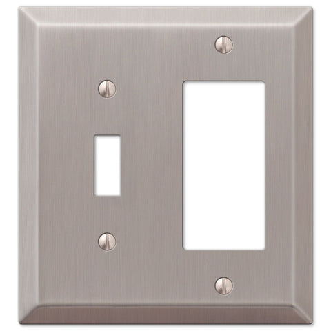 Century Brushed Nickel Steel - 1 Toggle / 1 Rocker Wallplate - Wallplate Warehouse 163TRBN 070686569368 1 Toggle / 1 Rocker