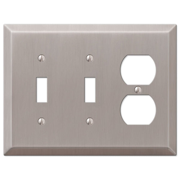 Century Brushed Nickel Steel - 2 Toggle / 1 Duplex Wallplate - Wallplate Warehouse 163TTDBN 070686574546 2 Toggle / 1 Duplex