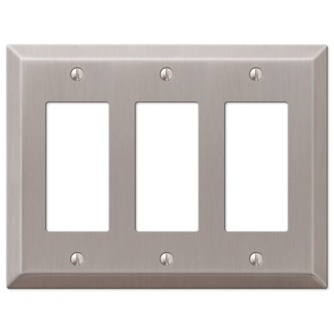 Century Brushed Nickel Steel - 3 Rocker Wallplate - Wallplate Warehouse 163RRRBN 070686569399 3 Rocker