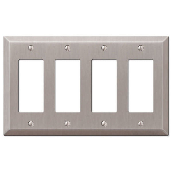 Century Brushed Nickel Steel - 4 Rocker Wallplate - Wallplate Warehouse 163R4BN 070686574577 4 Rocker