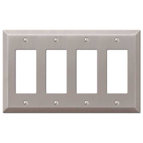 Century Brushed Nickel Steel - 4 Rocker Wallplate - Wallplate Warehouse 163R4BN 070686574577 4 Rocker