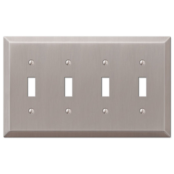 Century Brushed Nickel Steel - 4 Toggle Wallplate - Wallplate Warehouse 163T4BN 070686574560 4 Toggle