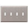 Century Brushed Nickel Steel - 4 Toggle Wallplate - Wallplate Warehouse 163T4BN 070686574560 4 Toggle