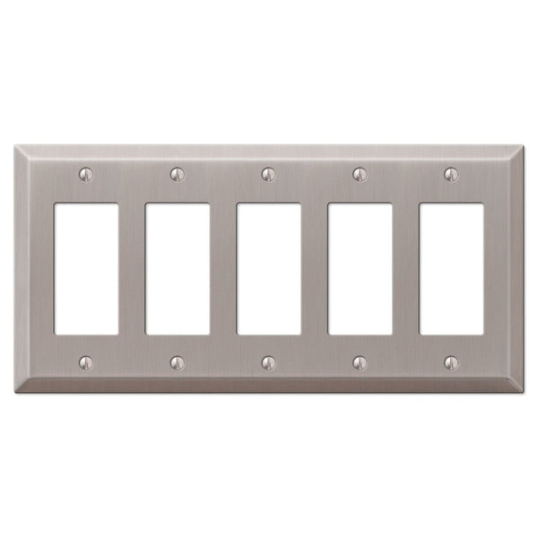 Century Brushed Nickel Steel - 5 Rocker Wallplate - Wallplate Warehouse 163R5BN 070686574591 5 Rocker