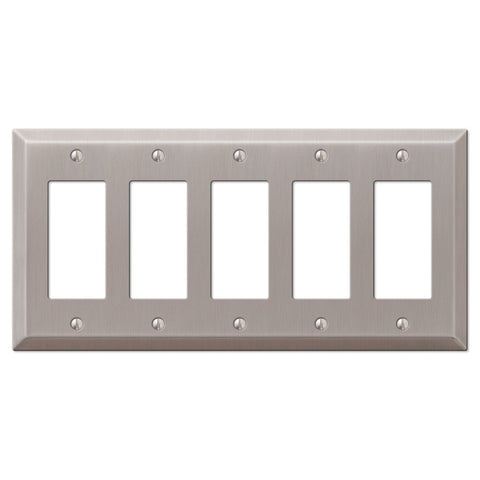 Century Brushed Nickel Steel - 5 Rocker Wallplate - Wallplate Warehouse 163R5BN 070686574591 5 Rocker