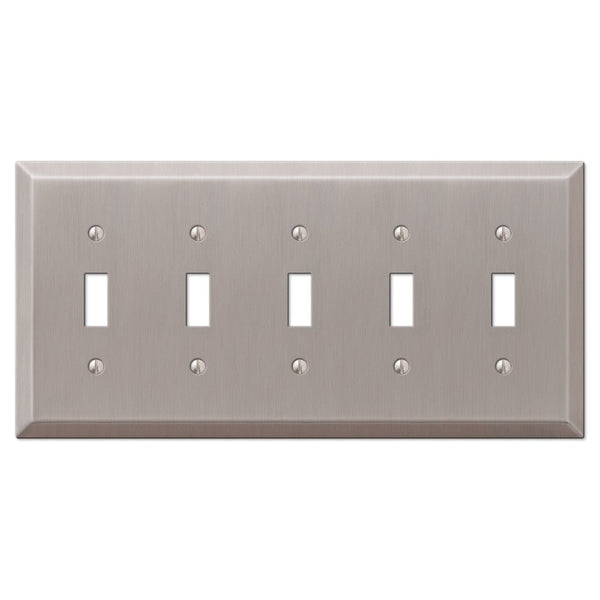 Century Brushed Nickel Steel - 5 Toggle Wallplate - Wallplate Warehouse 163T5BN 070686574584 5 Toggle